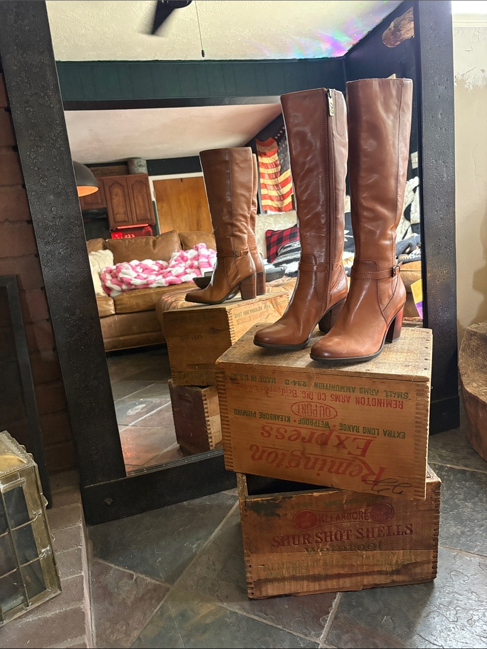 Naturalizer Brown Leather Knee-High Heeled Boots